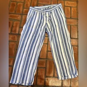 Old Navy Women's Linen Blend Wide Leg Blue and White Pants Sz XL